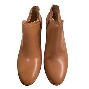 Jack Rogers Womens Marianne Scalloped Edge Booties 7.5M Tan Leather Stacked Heel